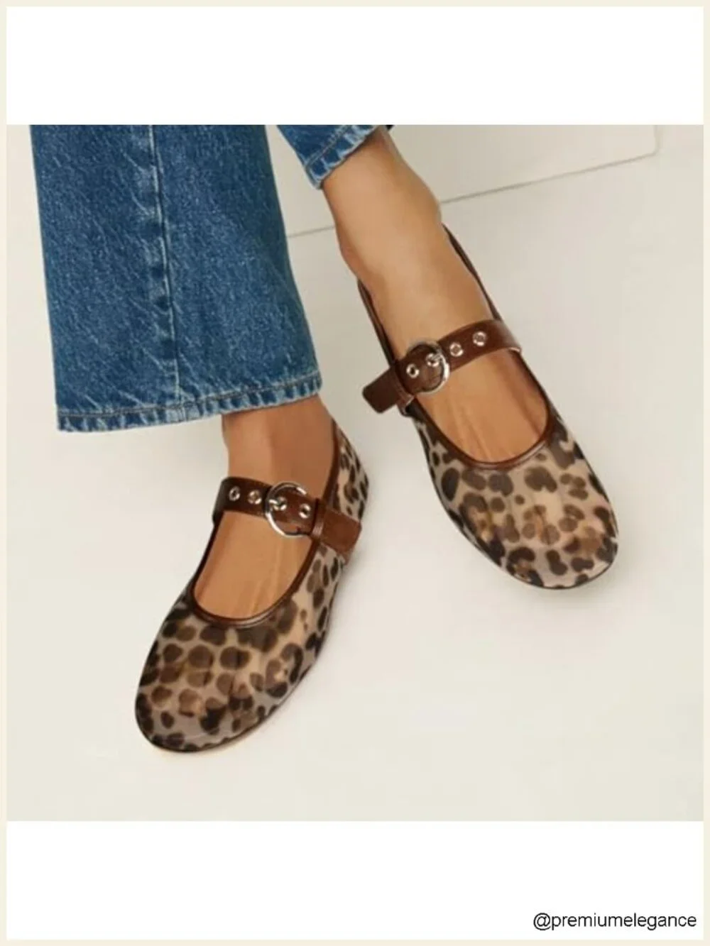Women's Mesh Ballet Flats Round Toe Leopard Mary Jane Shoes Cushioned Comfort